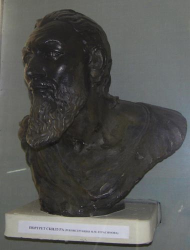 Image - A reconstructed bust of teh Scythian King Skhilouros from the mausoleum in Neapolis (near Simferopol in the Crimea).
